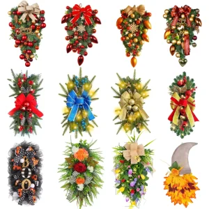 Factory Direct Artificial Christmas Wreath Decorations LED Christmas Decoration Wreath Door Window Stairs