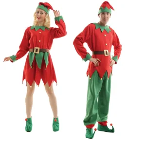 Factory Direct Christmas Elf Costume Party Christmas Cosplay Costume Xmas Red Green Print Masquerade Clothing