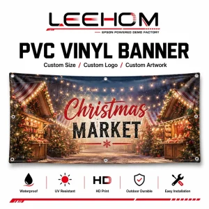 Factory Direct Custom HD Weatherproof PVC Vinyl Banner for Christmas Market Barrier Fence Outdoor Winter Festival Display Signs