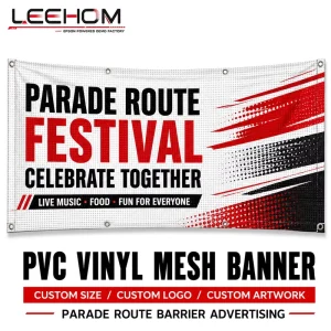 Factory Direct Custom Outdoor Durable Wind Permeable PVC Vinyl Mesh Banner for Carnival Parade Route Barrier Fence Advertising