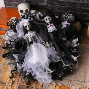 Factory Direct Halloween Skeleton Bride Tulle Flower Crown Artificial Flower Ghost Vine Hanging Door Wreath