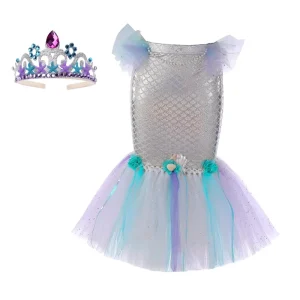 Factory Direct ODM Girls’ Summer Floral Festival Performance Dress Crown Halloween Cosplay Mermaid Princess Design Knee Length