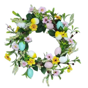 Factory Direct Sale Hanging Easter Decoration Indoor Household Green Artificial Flower Easter Egg Garland Wreath