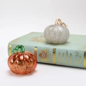 Factory Direct Sale LED Lighted Halloween Golden and Sliver Glass Pumpkin Eco friendly
