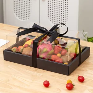 Factory Direct Sales Black Transparent Lid Fruit Box For Give Gifts