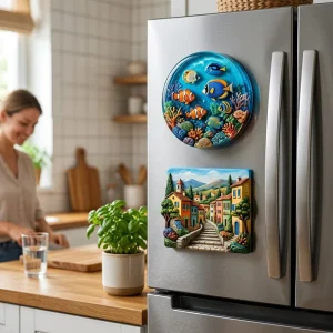 Factory Durable Colorful Embedded Eco Resin Trendy Home Decor Custom Shape Resin Fridge Magnets