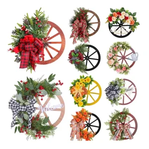Factory Handmade Festive Wooden Roulette Wheel Wreath Popular Christmas Door Hanging Decorations Pine Cone Garlands Wreaths