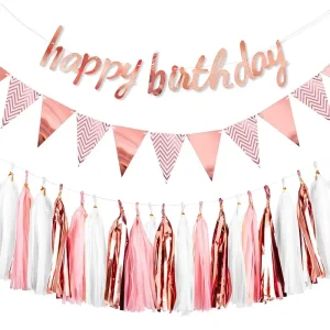 Factory Happy Birthday Paper Bunting Banner Set Rose Gold Triangle Flag with Tassel for Party Wall Decorations