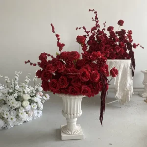 Factory High Quality Artificial Silk Red Flower Runner Romantic Style Table Centerpieces Flowers for Weddings Party