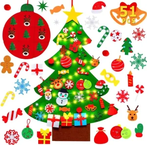 Factory Hot Selling Felt Christmas Tree for Toddlers Kids with Detachable Ornaments 51PCS Ornaments DIY Felt Christmas Tree Set