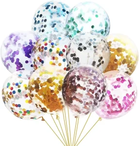 Factory Latex Transparent Balloon Stuffing Metallic Golden Confetti Balloon with Red Blue and Silver Confetti