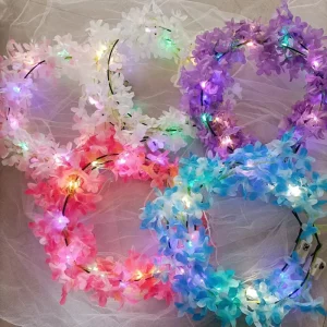 Factory Light Floral LED Fabric Headbands Lilac Flower Crown Hawaii Party Graduation Ramadan Luminous Hair
