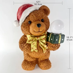 Factory MGO Christmas Bear Decoration with LED Light Magnesium Oxide Santa Bear Indoor Holiday Home Ornament