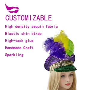 Factory Mardi Gras Fascinator Hat Embellished Sequin and Feather for Parade Party or Outdoor Party Costume Party Supplies