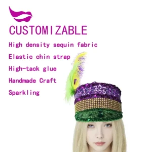 Factory Mardi Gras Punk Hat Purple Green Gold Sequins Rhinestones Captain Hat for Festive Party Costume
