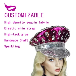Factory Mardi Gras Sequin Captain Hat Outdoor Parade Party Costume for Music Festivals Burning Man Festival