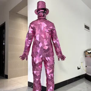 Factory Pink Mirror Man Costume Full Body Reflective Mirror Suit Stage Dance Performance Mascot Costume Custom Size OEM