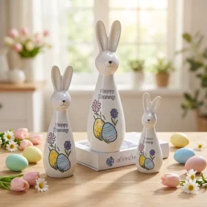 Factory Price Handmade Small Ceramic Rabbit Figurines Porcelain Easter Rabbit Decoration
