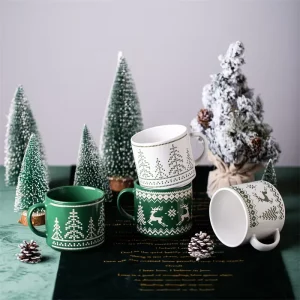 Factory Printed Holiday Dinnerware Set Christmas Party Plates Set Tableware Christmas Coffee Mug Themed Ceramic Dinner Party