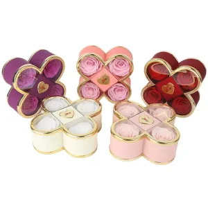 Factory Square Clover Preserved Rose in Automatic Lifting Jewelry Box Perfect Gift for Her Valentine’s Day Novelty