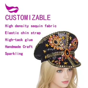 Factory Steampunk Uniform Hats Sequin Rhinestone Captain Cap for Men and Women Festive Music Stage Party Hats