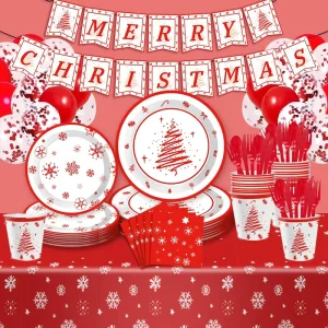 Factory Stock Christmas Party Tableware Supplies Set Christmas Snowflakes Disposable Paper Tableware Set Party Decorations