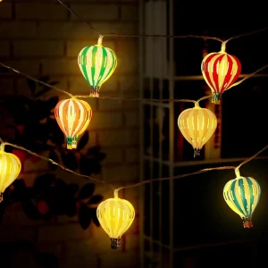 Fairy Light IP44 Iron Multicolor Hot Air Balloon String Lights 20/40 LED 3M/6M Dimmable Rechargeable Battery Power Hanging Decor