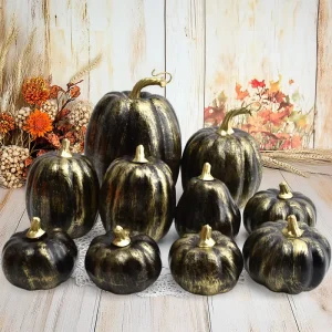 Fall Autumn Season Halloween Festive Pumpkin Decoration Set for Thanksgiving Holiday Event Party Includes Artificial Pumpkins