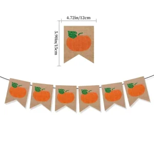 Fall Burlap Pumpkin Banner 7in 6pcs Thanksgiving Garland Autumn Harvest Wall Art Party Decor Supplies