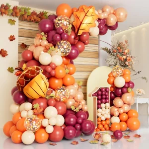 Fall Pumpkin Balloon Garland Kit Orange Brown Latex Balloons Autumn Harvest Thanksgiving Halloween Party Backdrop Decor Supplies