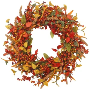 Fall Rattan Berry Wreath Thanksgiving Decorations Home Outdoor Hanging