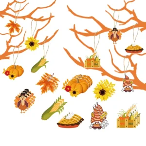 Fall Thanksgiving Ornaments Autumn Pumpkin Gnome Leaf Cutouts Decorations Hanging with Hole Ropes for Harvest Party