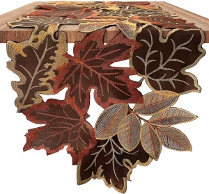 Fall Thanksgiving Table Runner With Embroidered Maple Leaves Farmhouse Fall Thanksgiving Table Harvest Decor