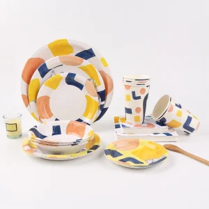 Family Gathering Disposable Paper Tableware Customized Kangaroo Print Design Party Plates Cups Napkins Set