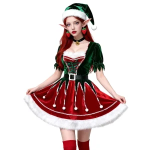 Fancy Cape Bandeau Santa Claus Winter Skirt Dress Club Christmas Theme Roleplay Holiday Costume