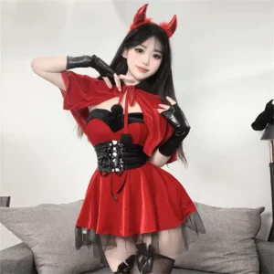 Fancy Red Dress Christmas Carnival Party Dress up Costume Nightclub Demon Cosplay Uniform