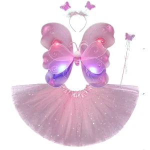 Fantastic Fairy Table Performance Costume for Girls Children’s Day Luminous Light Butterfly Wings Skirt Baby Party Novelties