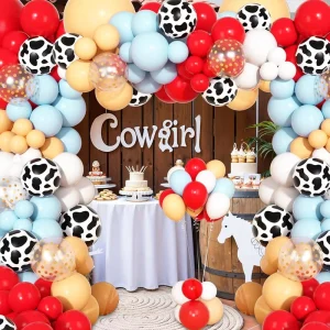 Farm Kids Cow Print Birthday Balloon Set Cowboy Boys and Girls Birthday Party Decoration Balloon Arch Garland