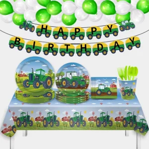 Farm Party Tractor Theme Tablecloth Set Car Birthday Meal Disposable Paper Plate Paper Cup Tissue Tablecloth