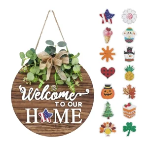 Farmhouse Holiday Christmas Seasonal Decoration Outdoor Round Wall Hanging Custom Wooden Welcome Sign for Front Door