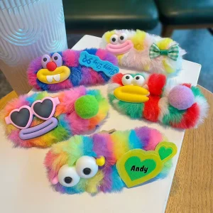 Fashion Girls Pink Bow Hair Clip Kawaii Pastel Plush Hair Ring Pastel Yellow Cosplay Headband Ladies Cute Plush Hair Accessories