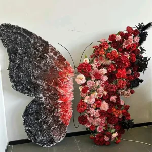 Fashionable Butterfly Shaped Iron Wedding Backdrop Frame Artificial Flower Background Panel Indoor/Outdoor Party Stage