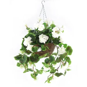 Faux Begonia Flowers Hanging Basket Artificial Floral Arrangement for Home Balcony Garden Decor