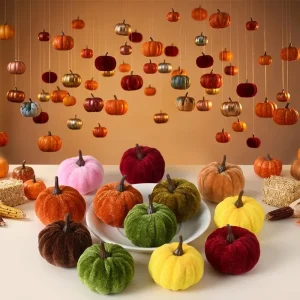 Faux Velvet Fabric Pumpkin Decor Halloween Colored Polyester Fiber Wrapped Durable Biodegradable Reusable Festive Decor