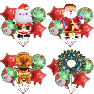 Feliz Navidad Cute Santa Cartoon 5 Pcs Sets Aluminum Mylar Helium Decorations Inflatable Party Christmas Foil Balloons