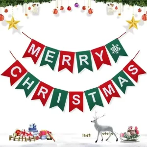 Felt Christmas Banner Hanging Garland Decorative Flags Letter Bunting Snowflake Triangular Shapes for Festive Party Supplies
