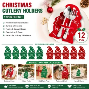 Felt Christmas Cutlery Sleeves Red Santa & Green Faceless Gnome Table Mats Xmas Party Tableware Decor Supplies