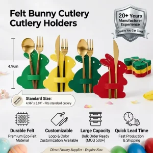 Felt Easter Bunny Cutlery Sleeves Reusable Rabbit Silverware Holders for Kids Spring Holiday Dining Table Decor