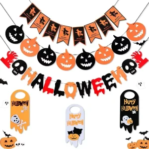 Felt Halloween Decoration Large Halloween Garland Bat Ghost Pumpkin for Halloween Outdoor Indoor Party Decoration