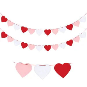 Felt Heart Garland Banner Decorations Pack of 33 No DIY White Pink and Red Paper Felt Garland Great for Valentines Day Supplies